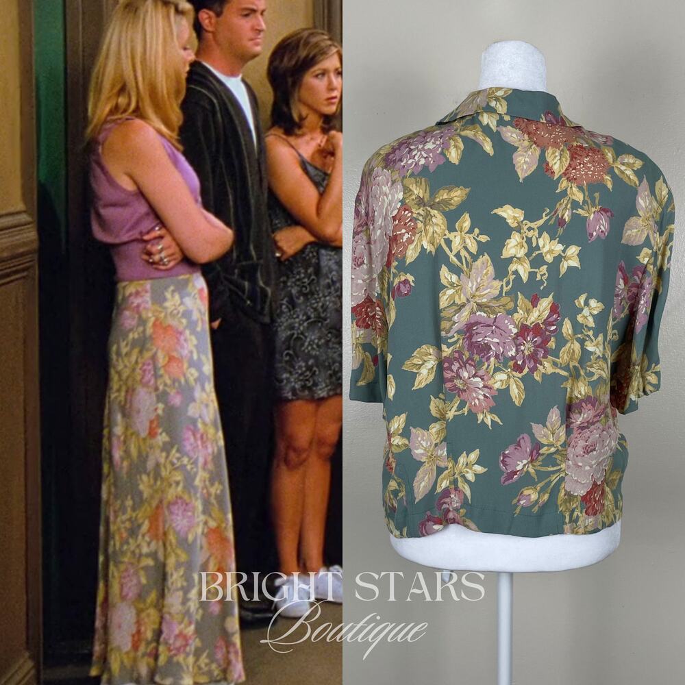 Rare Green Floral Top ALT ASO Phoebe Buffay Friends VTG 90s Made in USA - Picture 2 of 9